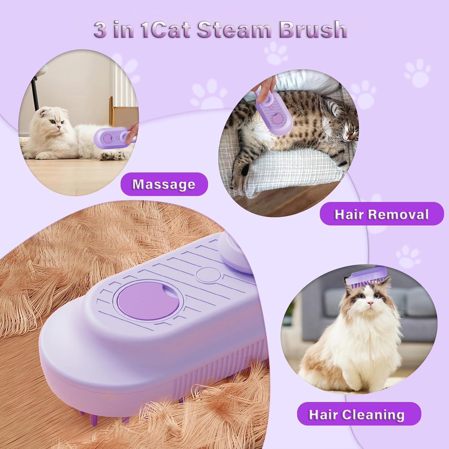 3-in-1 Steam Pet Grooming Brush