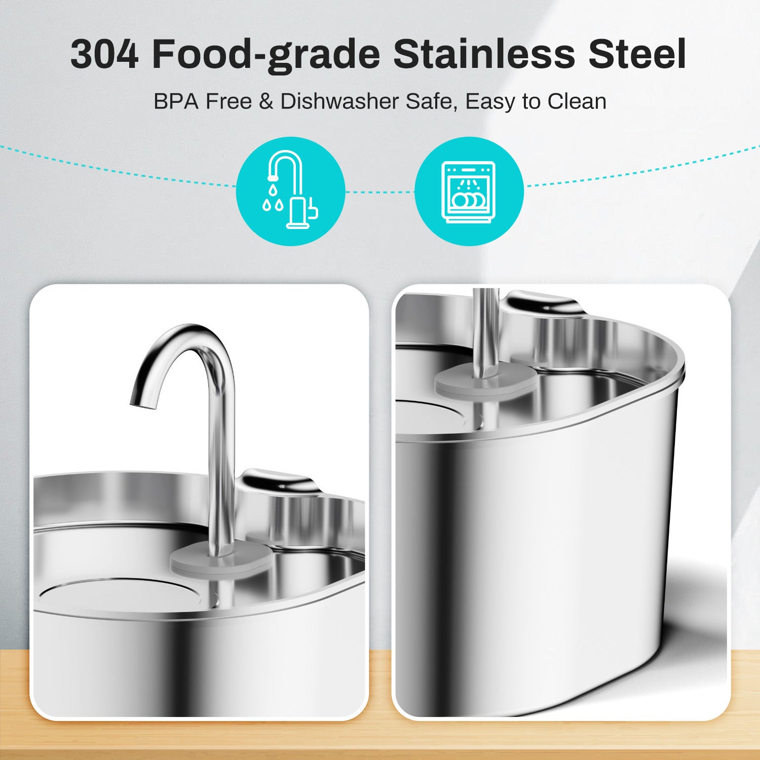 Stainless Steel Cat Water Fountain 2.2L